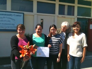 Eufemia Castro and Liliana Villalobos with their tutors, Monica Amezcua, Suzanne Abel and Mariela Lopez