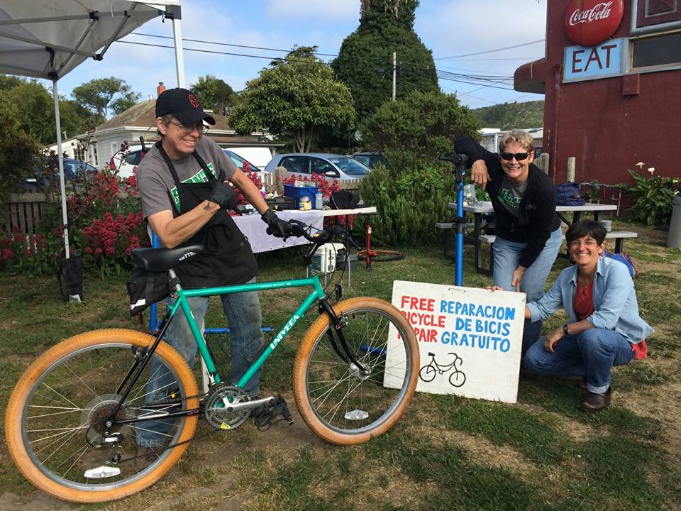 Every, Rosemarie, and Liz are a few of the people who support bike repair at the market.
